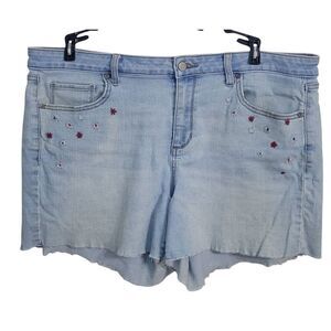 Sonoma Mid-rise Embroidered Flowers Blue Denim Jean Shorts Sz 18
